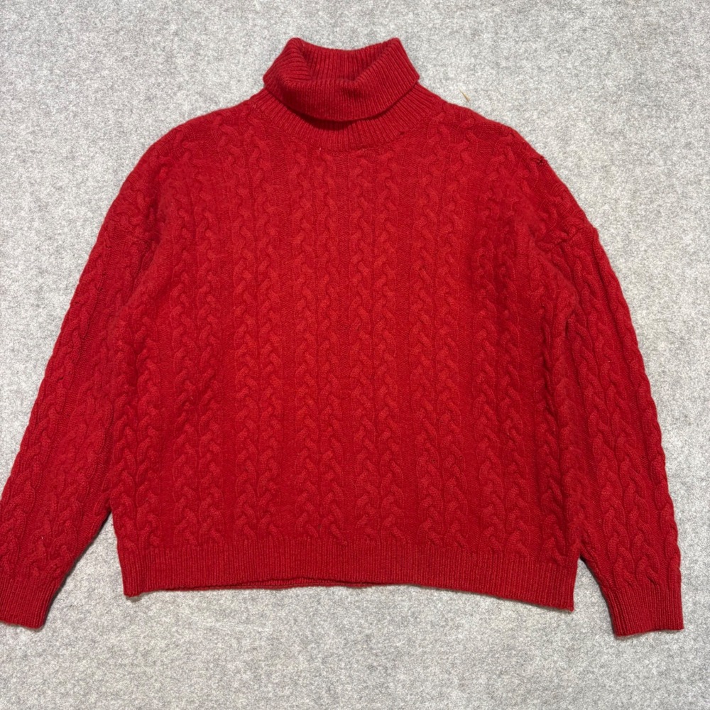Framo Italy Womens Red 100% Wool Cable Knit Turtleneck Sweater Size M